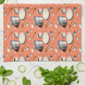 Pots plates wooden spoons and coffee cups theedoek (Gevouwen)