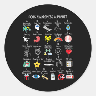 POTS-syndroom Alfabet Dysautonomia Awareness Post Ronde Sticker