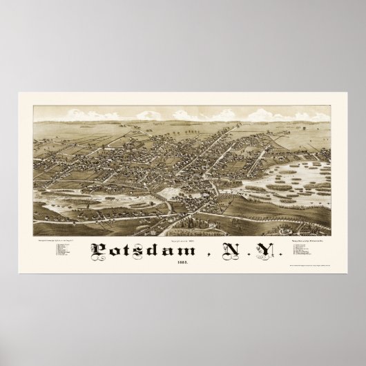 Potsdam, NY Panoramic Map - 1885 Poster (Voorkant)