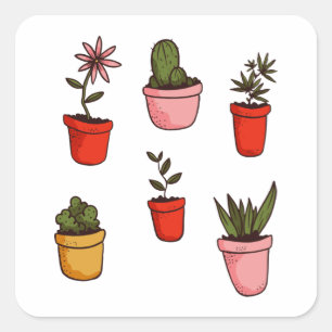 Potsplanten en Vetplanten Schattig Vierkante Sticker