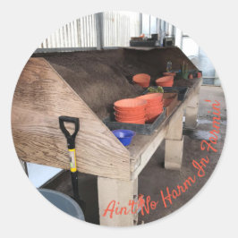 pottafel schuurtje ronde sticker