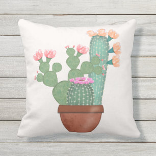 Potted Bloeiende Cactus Aquarel Buitenkussen