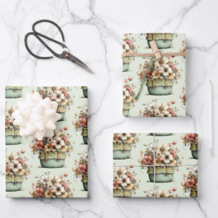Potted Bloemen Gezellig Shabby Zoete Patroon Inpakpapier Vel