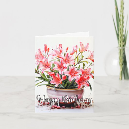 Potted Blooming Lily Flower Illustratie Kaart (Voorkant)