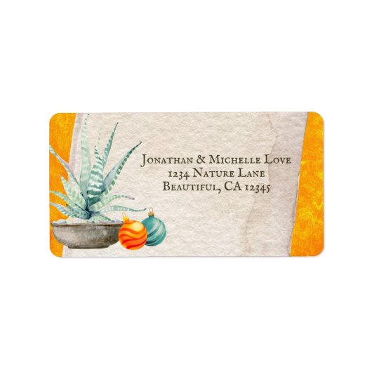 Potted Cactus and Christmas Ornaments Address Etiket (Voorkant)