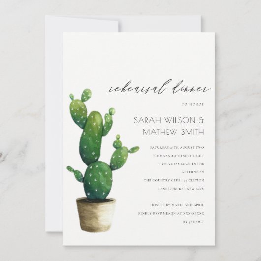 Potted Cactus Green Fauna Rehearsal Dinner Invite Bedankkaart (Voorkant)
