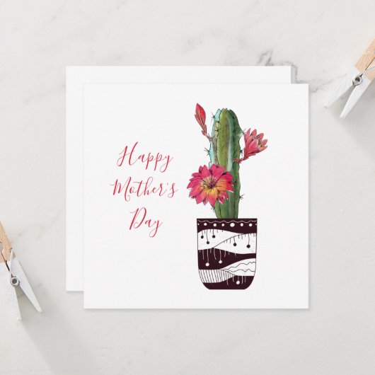  Potted Cactus Moederdag Kaart (Voorkant / Achterkant in situ)