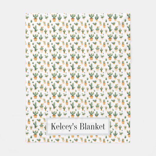 Potted Cactus op White Fleece Deken (Voorkant)