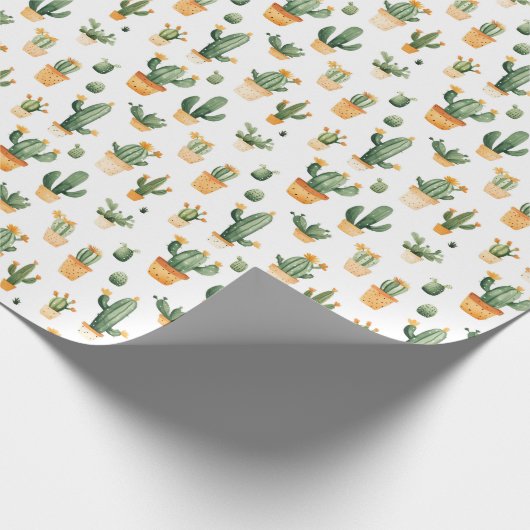 Potted Cactus op wit Cadeaupapier (Hoek)