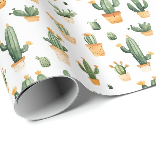 Potted Cactus op wit Cadeaupapier (Rol Hoek)