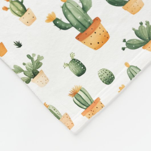Potted Cactus op wit Fleece Deken (Hoek)