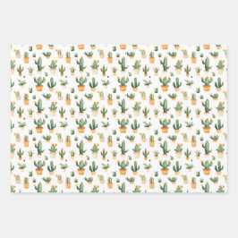 Potted Cactus op wit Inpakpapier Vel