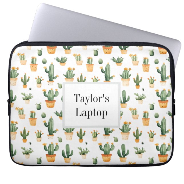 Potted Cactus op wit Laptop Sleeve (Voorkant)