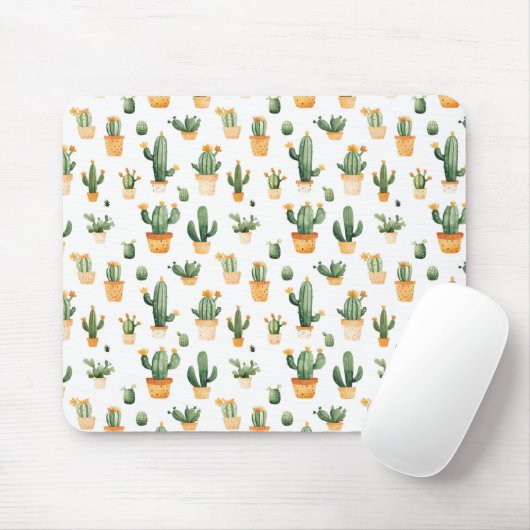 Potted Cactus op wit Muismat (Met muis)