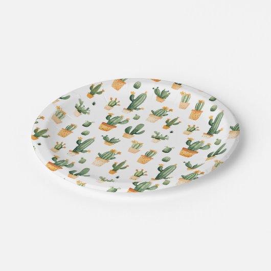 Potted Cactus op wit Papieren Bordje (Gekanteld)