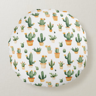 Potted Cactus op wit Rond Kussen