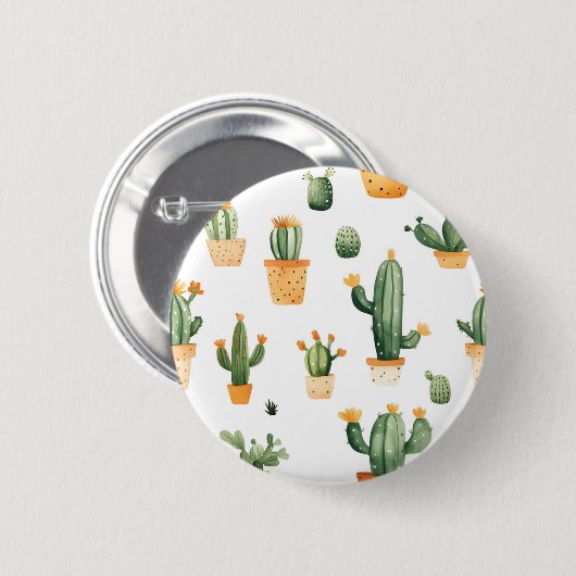 Potted Cactus op wit Ronde Button 5,7 Cm (Voorkant /achterkant)