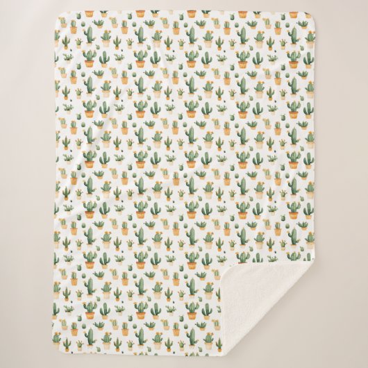 Potted Cactus op wit Sherpa Deken (Voorkant)