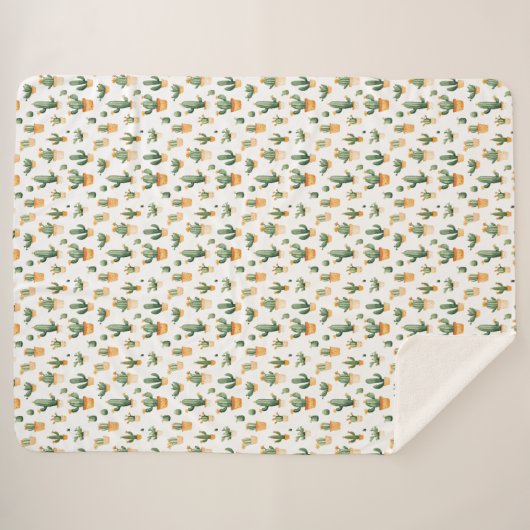 Potted Cactus op wit Sherpa Deken (Voorkant (horizontaal))