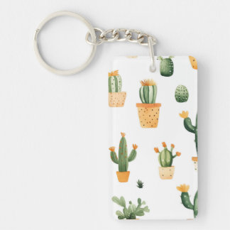 Potted Cactus op wit Sleutelhanger