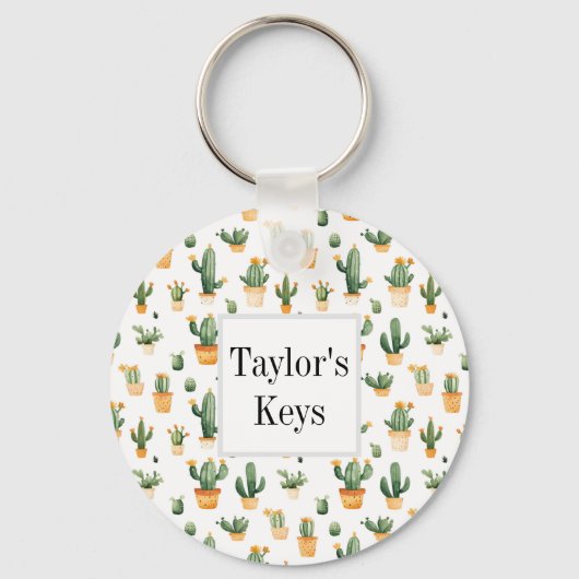 Potted Cactus op wit Sleutelhanger (Voorkant)