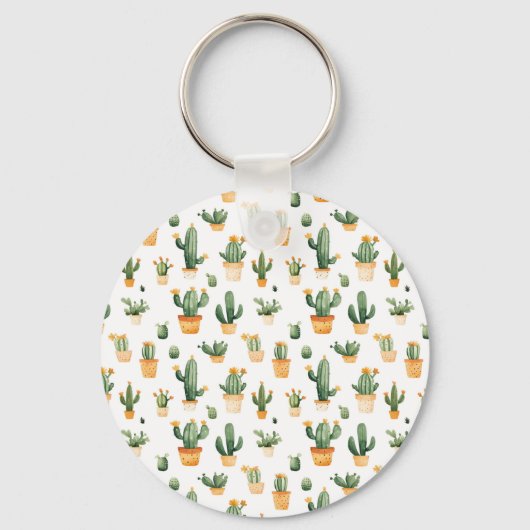 Potted Cactus op wit Sleutelhanger (Achterkant)