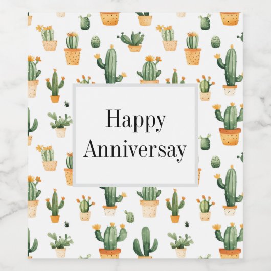 Potted Cactus op wit Wijn Etiket (Enkel label)