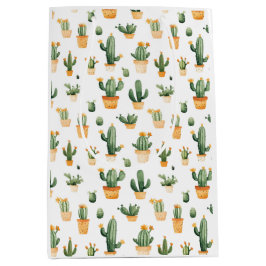 Potted Cactus op Witte Gift Bag Medium Cadeauzakje