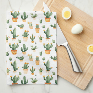 Potted Cactus op Witte Keuken Handdoek