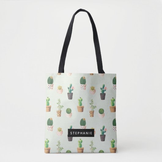 Potted Cactus Succulent Pattern Personalized Tote Bag (Voorkant)
