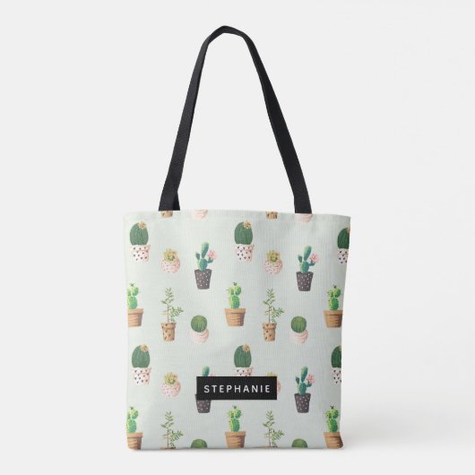 Potted Cactus Succulent Pattern Personalized Tote Bag (Achterkant)