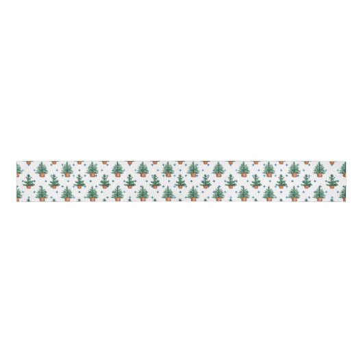 Potted Christmas Tree Farmhouse Holiday Pattern Grosgrain Lint (Voorkant)