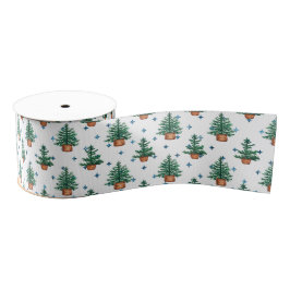 Potted Christmas Tree Farmhouse Holiday Pattern Grosgrain Lint