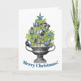 Potted Christmas Tree with Blue Ornaments Feestdagen Kaart