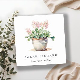 Potted Floral House Planten Waterverf Botanisch Vierkante Visitekaartje