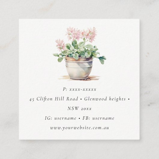 Potted Floral House Planten Waterverf Botanisch Vierkante Visitekaartje (Achterkant)