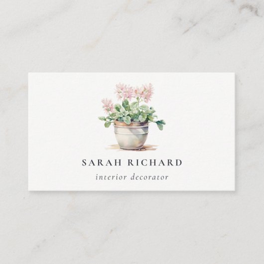 Potted Floral House Planten Waterverf Botanisch Visitekaartje (Voorkant)