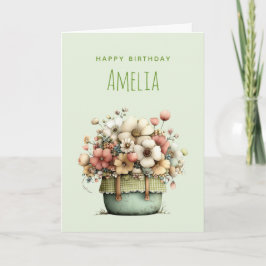 Potted Flowers Cozy Shabby Style Cute Birthday Kaart