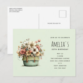 Potted Flowers Cozy Shabby Style Cute Birthday Uitnodiging Briefkaart