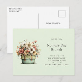 Potted Flowers Gezellige Shabby Moederdag Brunch Uitnodiging Briefkaart