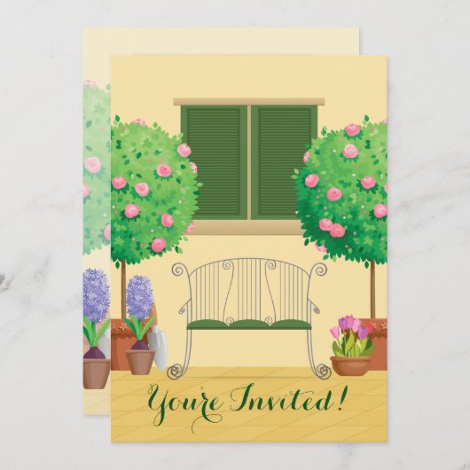 Potted Garden met Bench Family Reunion Uitnodiging (Voorkant / Achterkant)