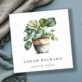 Potted Green House Planten Waterverf Botanisch Vierkante Visitekaartje