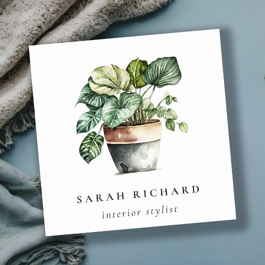 Potted Green House Planten Waterverf Botanisch Vierkante Visitekaartje