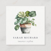 Potted Green House Planten Waterverf Botanisch Vierkante Visitekaartje (Voorkant)