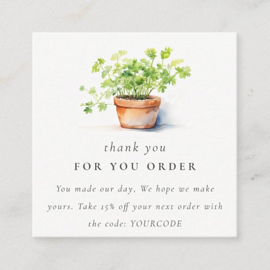 Potted Herb Peterselie koriander Bedankt voor uw b Vierkante Visitekaartje (Voorkant)