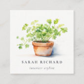 Potted Herb Peterselie Koriander Botanische QR-cod Vierkante Visitekaartje (Voorkant)