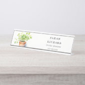 Potted Herb Peterselie Koriander Waterverf Botanis Bureau Naambordje (Voorkant)