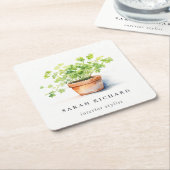 Potted Herb Peterselie Koriander Waterverf Botanis Kartonnen Onderzetters (Schuin)