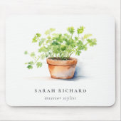 Potted Herb Peterselie Koriander Waterverf Botanis Muismat (Voorkant)