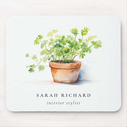 Potted Herb Peterselie Koriander Waterverf Botanis Muismat (Voorkant)